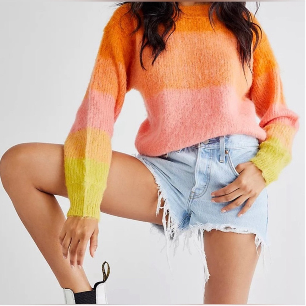 Free People Orange and Pink Sweater